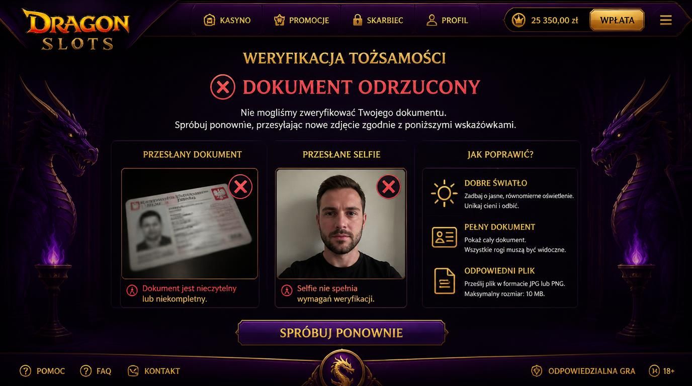 Notyfikacja odrzucenia weryfikacji z dokumentem i wskazówkami
