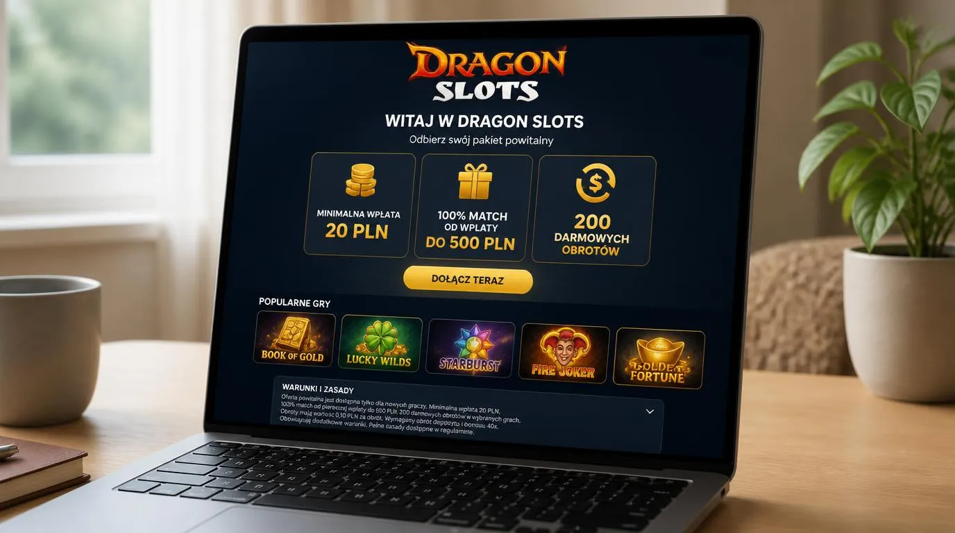 Ekran promocji z wpłatą 20 PLN, dopłatą do depozytu i pulą 200 darmowych spinów